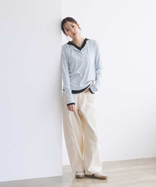GLOBAL WORK（グローバルワーク）の「サラサラヘンリーネック長袖プルオーバー/1017895（Tシャツ/カットソー・レディース・ブラック/ワインレッド/ブルー系その他4/ライトグレー/ホワイト/ピンク系その他4・MEDIUM/LARGE）」の7枚目の写真