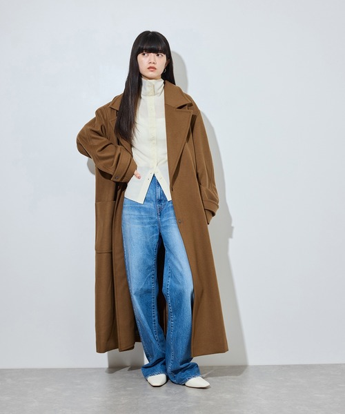 ADAM ET ROPE'(アダムエロペ)の「【サステナブル】Super140’sシャルムビーバーマキシコート(チェスターコート・レディース・ブラウン系その他2/ブラック/キャメル・38/36)」の4枚目の写真