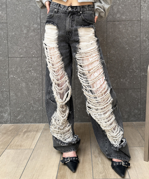 SPIRALGIRL(スパイラルガール)の「レースクラッシュデニムパンツ(デニムパンツ・レディース・ホワイト系その他/ブラック系その他・SMALL/MEDIUM)」の22枚目の写真