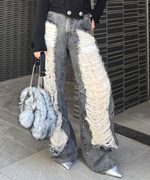 レースクラッシュデニムパンツ