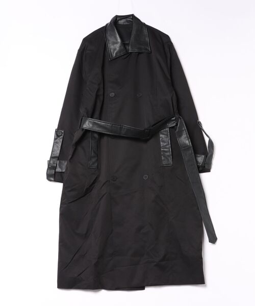 SETUP7(セットアップセブン)の「【SETUP7】PU Leather Collar Over Trench Coat / PUレザーカラー オーバートレンチコート SNF(トレンチコート・メンズ・ブラウン/ブラック/アイボリー・M/L)」の2枚目の写真