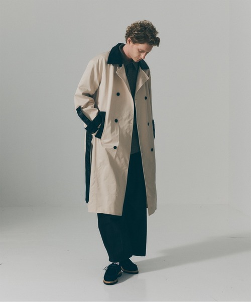SETUP7(セットアップセブン)の「【SETUP7】PU Leather Collar Over Trench Coat / PUレザーカラー オーバートレンチコート SNF(トレンチコート・メンズ・ブラウン/ブラック/アイボリー・M/L)」の1枚目の写真