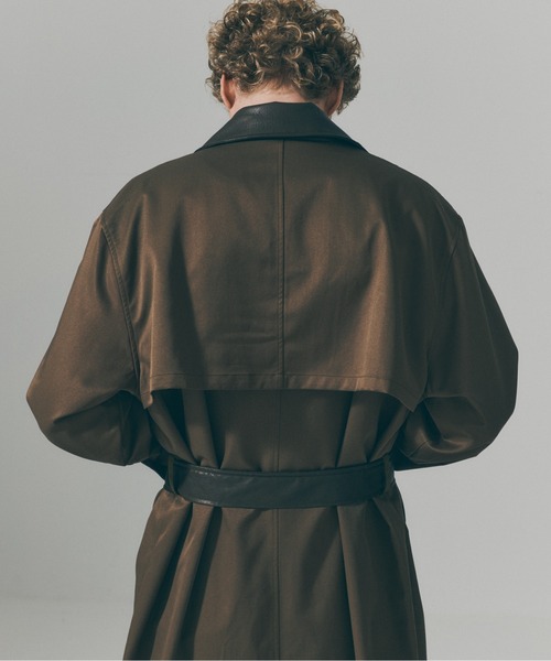 SETUP7(セットアップセブン)の「【SETUP7】PU Leather Collar Over Trench Coat / PUレザーカラー オーバートレンチコート SNF(トレンチコート・メンズ・ブラウン/ブラック/アイボリー・M/L)」の22枚目の写真