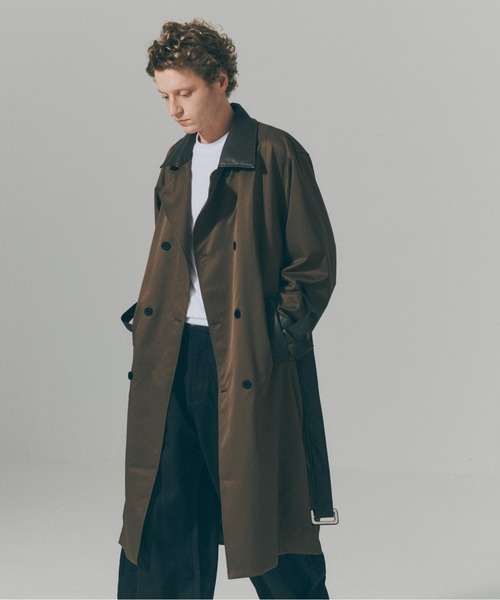 SETUP7(セットアップセブン)の「【SETUP7】PU Leather Collar Over Trench Coat / PUレザーカラー オーバートレンチコート SNF(トレンチコート・メンズ・ブラウン/ブラック/アイボリー・M/L)」の18枚目の写真