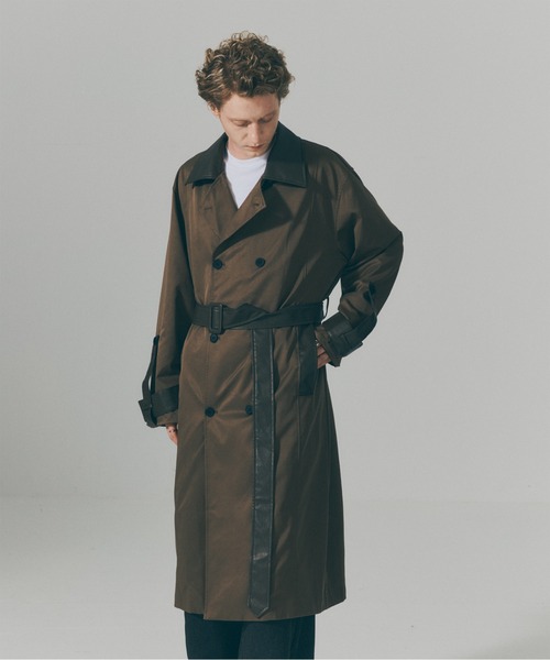 SETUP7(セットアップセブン)の「【SETUP7】PU Leather Collar Over Trench Coat / PUレザーカラー オーバートレンチコート SNF(トレンチコート・メンズ・ブラウン/ブラック/アイボリー・M/L)」の15枚目の写真