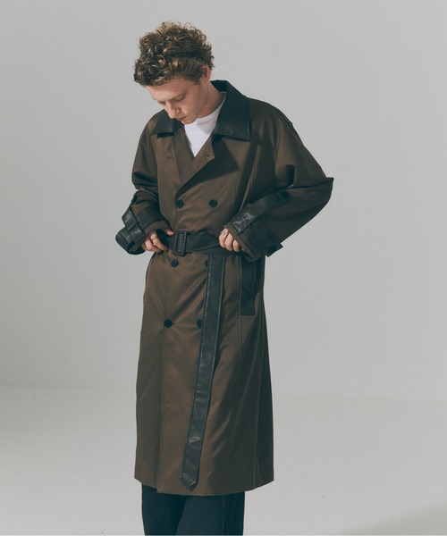 SETUP7(セットアップセブン)の「【SETUP7】PU Leather Collar Over Trench Coat / PUレザーカラー オーバートレンチコート SNF(トレンチコート・メンズ・ブラウン/ブラック/アイボリー・M/L)」の16枚目の写真