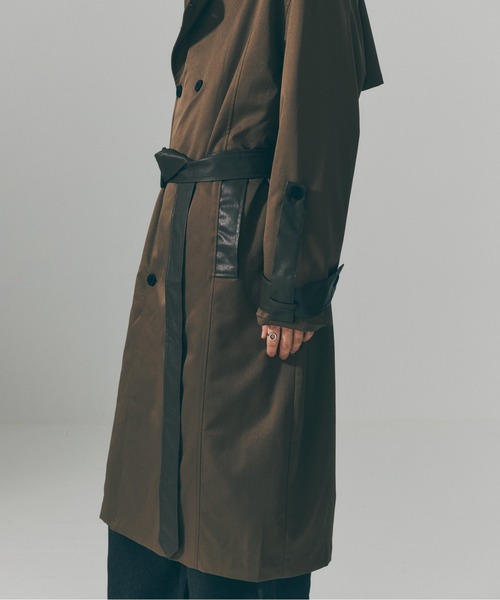 SETUP7(セットアップセブン)の「【SETUP7】PU Leather Collar Over Trench Coat / PUレザーカラー オーバートレンチコート SNF(トレンチコート・メンズ・ブラウン/ブラック/アイボリー・M/L)」の21枚目の写真