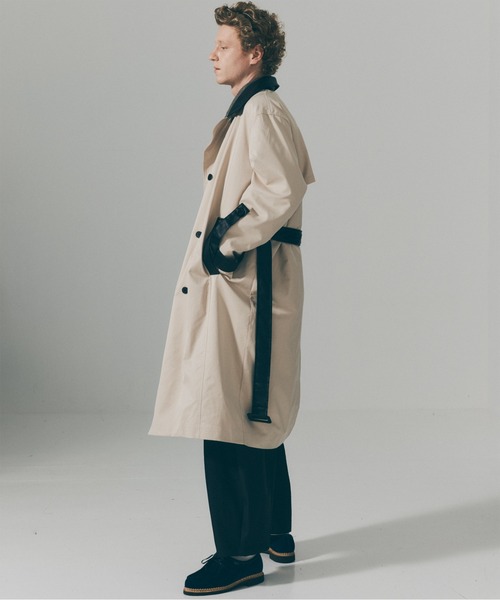SETUP7(セットアップセブン)の「【SETUP7】PU Leather Collar Over Trench Coat / PUレザーカラー オーバートレンチコート SNF(トレンチコート・メンズ・ブラウン/ブラック/アイボリー・M/L)」の13枚目の写真