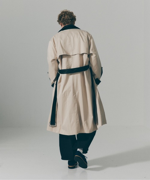 SETUP7(セットアップセブン)の「【SETUP7】PU Leather Collar Over Trench Coat / PUレザーカラー オーバートレンチコート SNF(トレンチコート・メンズ・ブラウン/ブラック/アイボリー・M/L)」の14枚目の写真