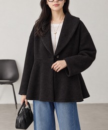上品ペプラム｜ブークレ風 ショールカラー ウエストシェイプ ミドルコート