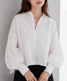 シャーリングボリュームスリーブブラウス【Indian Cotton】