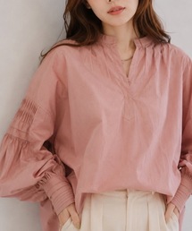 シャーリングボリュームスリーブブラウス【Indian Cotton】
