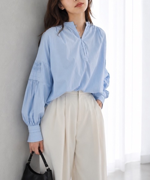 Muffiny(マフィニー)の「シャーリングボリュームスリーブブラウス【Indian Cotton】(シャツ/ブラウス・レディース・ブラック/サックスブルー/ピンク/オフホワイト・MEDIUM)」の14枚目の写真