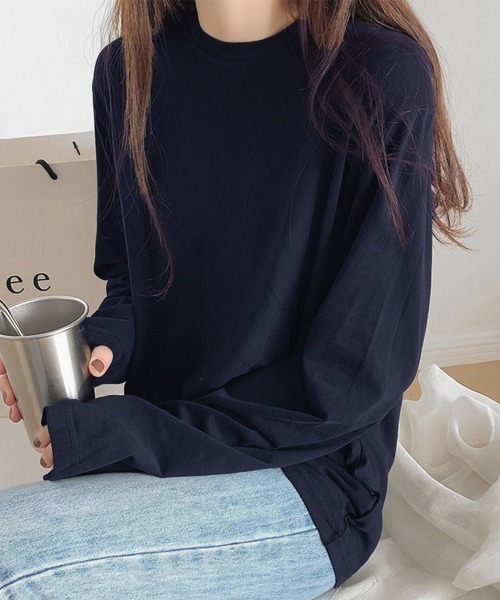 Miniministore（ミニミニストア）の「長袖TシャツカットソークルーネックロンT（Tシャツ/カットソー・レディース・ライトグレー/アイボリー/ネイビー/ピンク/ベージュ/ブラック/ホワイト/ライトブルー・FREE）」の7枚目の写真