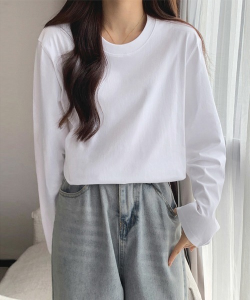 Miniministore（ミニミニストア）の「長袖TシャツカットソークルーネックロンT（Tシャツ/カットソー・レディース・ライトグレー/アイボリー/ネイビー/ピンク/ベージュ/ブラック/ホワイト/ライトブルー・FREE）」の2枚目の写真