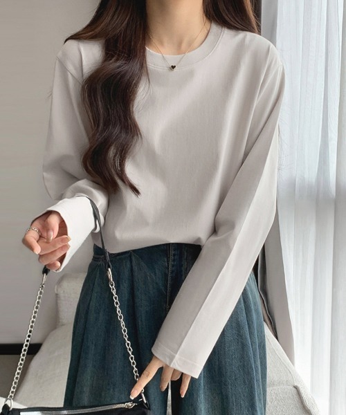 Miniministore（ミニミニストア）の「長袖TシャツカットソークルーネックロンT（Tシャツ/カットソー・レディース・ライトグレー/アイボリー/ネイビー/ピンク/ベージュ/ブラック/ホワイト/ライトブルー・FREE）」の4枚目の写真