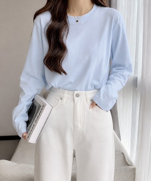Miniministore（ミニミニストア）の「長袖TシャツカットソークルーネックロンT（Tシャツ/カットソー・レディース・ライトグレー/アイボリー/ネイビー/ピンク/ベージュ/ブラック/ホワイト/ライトブルー・FREE）」の6枚目の写真