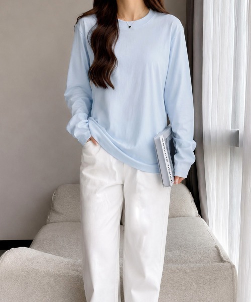 Miniministore（ミニミニストア）の「長袖TシャツカットソークルーネックロンT（Tシャツ/カットソー・レディース・ライトグレー/アイボリー/ネイビー/ピンク/ベージュ/ブラック/ホワイト/ライトブルー・FREE）」の9枚目の写真