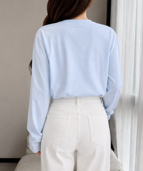 Miniministore（ミニミニストア）の「長袖TシャツカットソークルーネックロンT（Tシャツ/カットソー・レディース・ライトグレー/アイボリー/ネイビー/ピンク/ベージュ/ブラック/ホワイト/ライトブルー・FREE）」の10枚目の写真