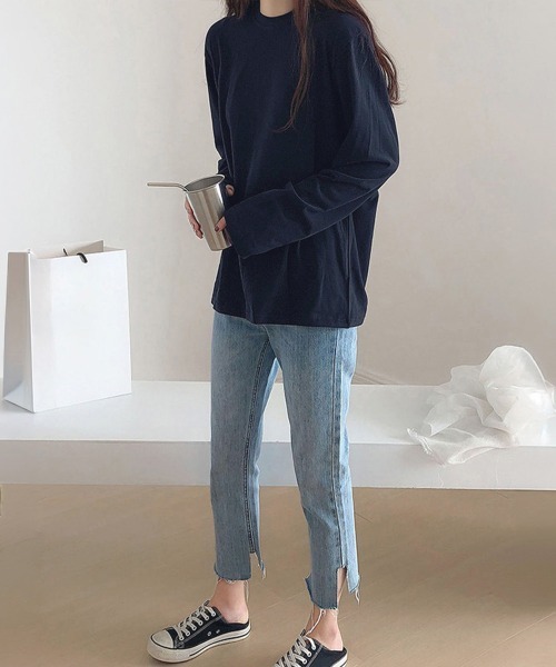 Miniministore（ミニミニストア）の「長袖TシャツカットソークルーネックロンT（Tシャツ/カットソー・レディース・ライトグレー/アイボリー/ネイビー/ピンク/ベージュ/ブラック/ホワイト/ライトブルー・FREE）」の15枚目の写真