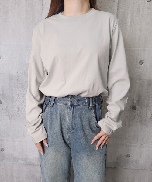 Miniministore（ミニミニストア）の「長袖TシャツカットソークルーネックロンT（Tシャツ/カットソー・レディース・ライトグレー/アイボリー/ネイビー/ピンク/ベージュ/ブラック/ホワイト/ライトブルー・FREE）」の16枚目の写真