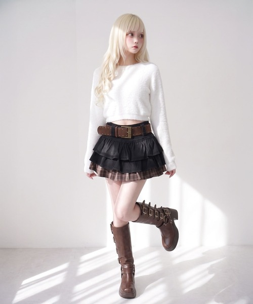 Diable baiser(ディアブルベーゼ)の「デニムチェック柄ティアードベルト付きスカパン(スカート・レディース・ブラック・FREE)」の21枚目の写真