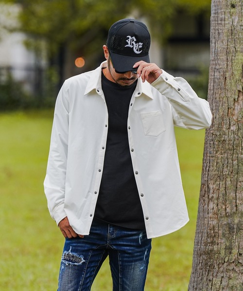 adamsJUGGLER（アダムスジャグラー）の「RTEGクロス-Bロングシャツ（シャツ/ブラウス・メンズ・ブラック/ホワイト・M/S/XL/L）」の11枚目の写真