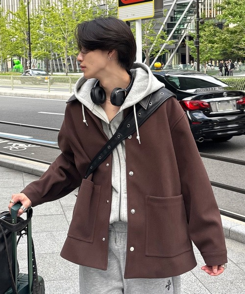 EMMA CLOTHES(エマクローズ)の「Melton Coverall Coat/メルトンカバーオールコート《カフェ店員"Haruto"コラボ》(ステンカラーコート・メンズ・チャコール/ブラック/ブラウン・M/L)」の3枚目の写真