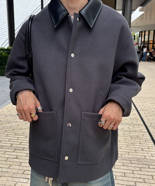 EMMA CLOTHES(エマクローズ)の「Melton Coverall Coat/メルトンカバーオールコート《カフェ店員"Haruto"コラボ》(ステンカラーコート・メンズ・チャコール/ブラック/ブラウン・M/L)」の20枚目の写真