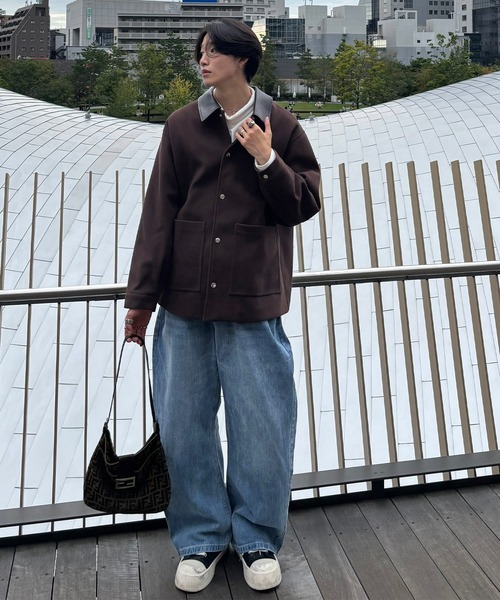 EMMA CLOTHES(エマクローズ)の「Melton Coverall Coat/メルトンカバーオールコート《カフェ店員"Haruto"コラボ》(ステンカラーコート・メンズ・チャコール/ブラック/ブラウン・M/L)」の14枚目の写真