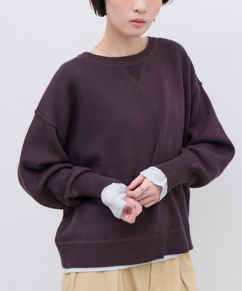CIAOPANIC TYPY(チャオパニックティピー)の「∴【綿100%で洗える】16色展開!!すっきり見えスウェットライクニット(ニット/セーター・レディース・キャメル/オフホワイト/サックスブルー/グリーン系/ピンク/ホワイト/バイオレット/レモンイエロー/ブルー系その他/ネイビー/グレー/チャコールグレー/レッド/ブラック/ダークグリーン/ブラウン・ONE SIZE)」の6枚目の写真