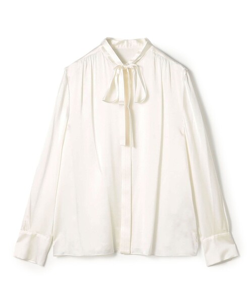 TOMORROWLAND collection(トゥモローランドコレクション)の「ウォッシャブルサテン ボウタイブラウス(シャツ/ブラウス・レディース・ホワイト/ブラウン/ダークブルー・36)」の2枚目の写真