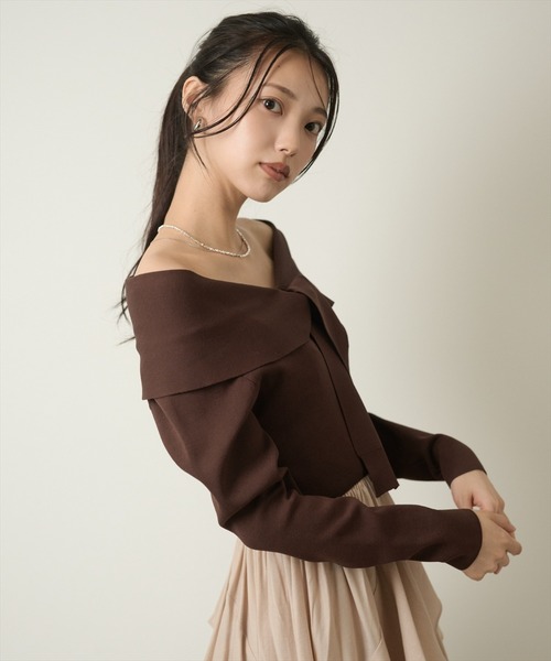 AND COUTURE(アンドクチュール)の「オフショルフリルドッキングワンピース(ワンピース・レディース・ベージュ/ブラウン・FREE)」の12枚目の写真