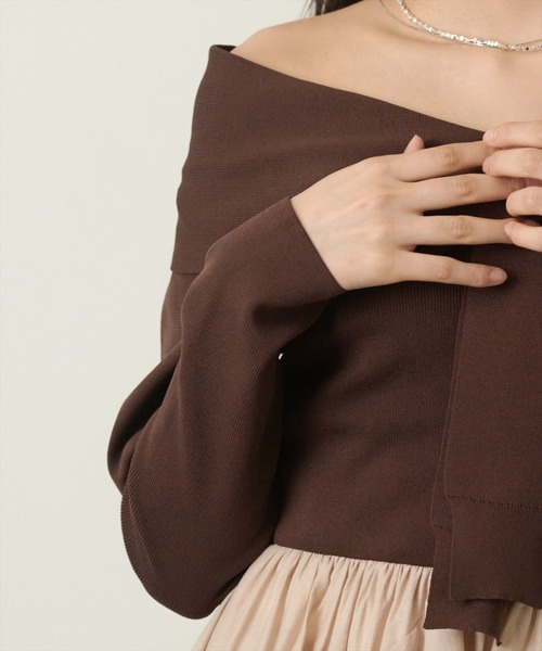 AND COUTURE(アンドクチュール)の「オフショルフリルドッキングワンピース(ワンピース・レディース・ベージュ/ブラウン・FREE)」の14枚目の写真