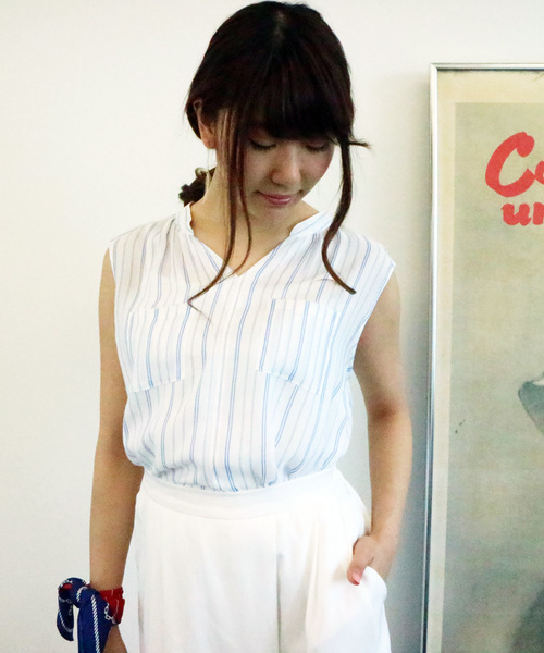 N.（N. Natural Beauty Basic）（エヌエヌナチュラルビューティーベーシック）の「◇ビエラブラウス ノースリーブ（シャツ/ブラウス・レディース・ネイビー/ブルー/ホワイト/ピンク/カーキ/ブルー系その他・MEDIUM）」の5枚目の写真