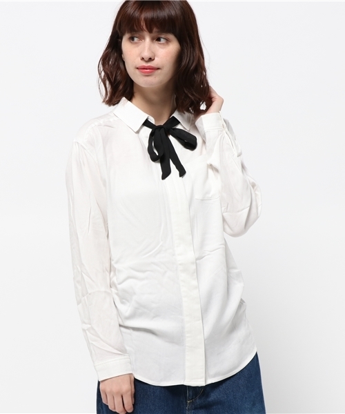 VENCEEXCHANGE（ヴァンスエクスチェンジ）の「ボウタイ付きレーヨン比翼シャツ （シャツ/ブラウス・レディース・レンガ/オフホワイト/ダークグリーン・MEDIUM）」の12枚目の写真