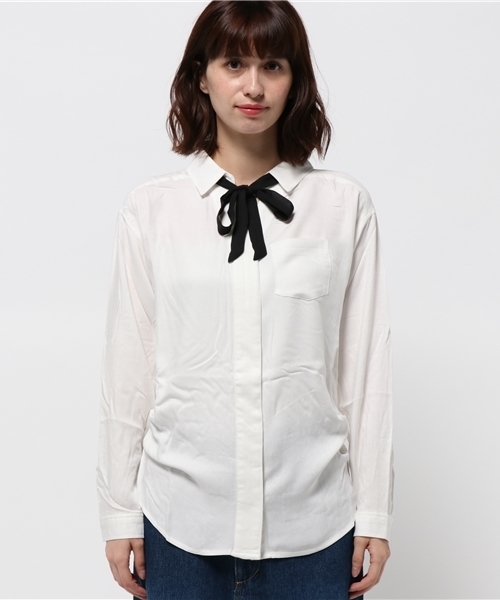 VENCEEXCHANGE（ヴァンスエクスチェンジ）の「ボウタイ付きレーヨン比翼シャツ （シャツ/ブラウス・レディース・レンガ/オフホワイト/ダークグリーン・MEDIUM）」の4枚目の写真