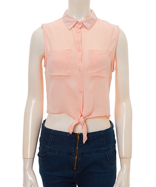 Color（カラー）の「フロントリボンノースリシャツ（シャツ/ブラウス・レディース・イエロー/ホワイト/ネイビー/ピンク/サックスブルー・MEDIUM）」の5枚目の写真