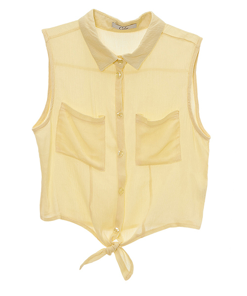 Color（カラー）の「フロントリボンノースリシャツ（シャツ/ブラウス・レディース・イエロー/ホワイト/ネイビー/ピンク/サックスブルー・MEDIUM）」の4枚目の写真