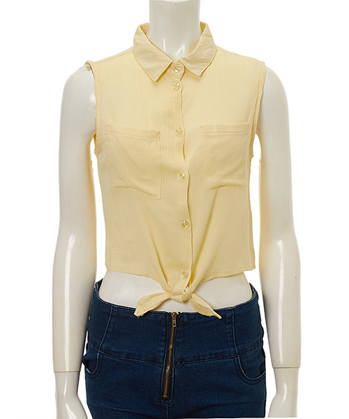 Color（カラー）の「フロントリボンノースリシャツ（シャツ/ブラウス・レディース・イエロー/ホワイト/ネイビー/ピンク/サックスブルー・MEDIUM）」の6枚目の写真