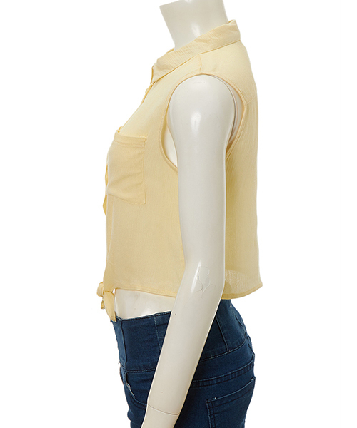 Color（カラー）の「フロントリボンノースリシャツ（シャツ/ブラウス・レディース・イエロー/ホワイト/ネイビー/ピンク/サックスブルー・MEDIUM）」の7枚目の写真