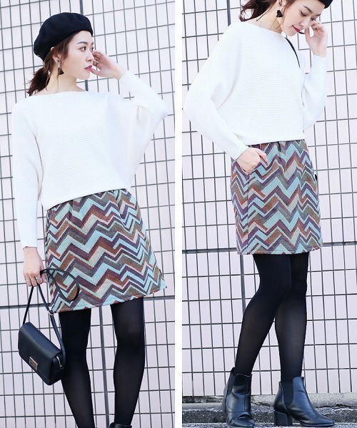 reca（レカ）の「3タイプ総柄ゴブラン台形スカート（スカート・レディース・ホワイト系その他/ブルー系その他/オレンジ系その他・M）」の5枚目の写真