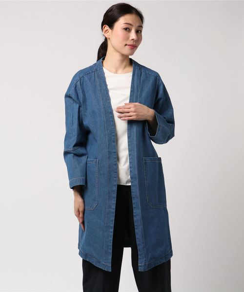 archives（アルシーヴ）の「ノーカラーデニムコート（チェスターコート・レディース・ネイビー/ロイヤルブルー・MEDIUM）」の10枚目の写真