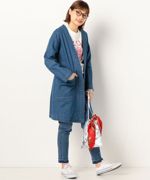 archives（アルシーヴ）の「ノーカラーデニムコート（チェスターコート・レディース・ネイビー/ロイヤルブルー・MEDIUM）」の6枚目の写真