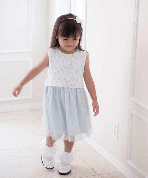 Catherine Cottage（キャサリンコテージ）の「レーシーチュールドレス ワンピース（ワンピース・キッズ・ピンク/ホワイト/ライラック/ブラック/ネイビー/ベージュ/サックスブルー/ブラック×ブラック/コーラルピンク・130/120/110/140）」の6枚目の写真