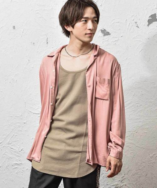 MinoriTY(マイノリティ)の「抗菌防臭加工ワッフルロング丈タンクトップ ノースリーブ(タンクトップ・メンズ・オフホワイト/ベージュ/ネイビー/ブラック/ピンク/カーキ/杢グレー・L/XL/M)」の1枚目の写真