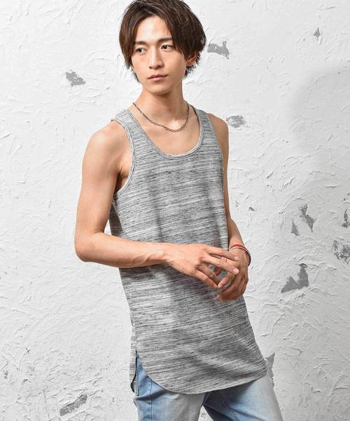 MinoriTY(マイノリティ)の「抗菌防臭加工ワッフルロング丈タンクトップ ノースリーブ(タンクトップ・メンズ・オフホワイト/ベージュ/ネイビー/ブラック/ピンク/カーキ/杢グレー・L/XL/M)」の4枚目の写真