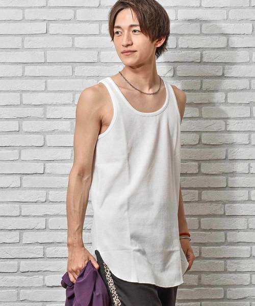 MinoriTY(マイノリティ)の「抗菌防臭加工ワッフルロング丈タンクトップ ノースリーブ(タンクトップ・メンズ・オフホワイト/ベージュ/ネイビー/ブラック/ピンク/カーキ/杢グレー・L/XL/M)」の2枚目の写真