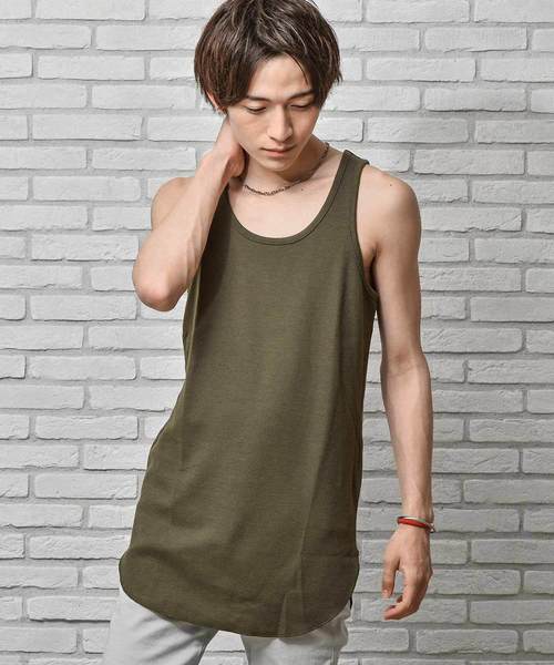 MinoriTY(マイノリティ)の「抗菌防臭加工ワッフルロング丈タンクトップ ノースリーブ(タンクトップ・メンズ・オフホワイト/ベージュ/ネイビー/ブラック/ピンク/カーキ/杢グレー・L/XL/M)」の5枚目の写真