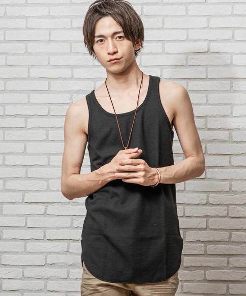MinoriTY(マイノリティ)の「抗菌防臭加工ワッフルロング丈タンクトップ ノースリーブ(タンクトップ・メンズ・オフホワイト/ベージュ/ネイビー/ブラック/ピンク/カーキ/杢グレー・L/XL/M)」の3枚目の写真